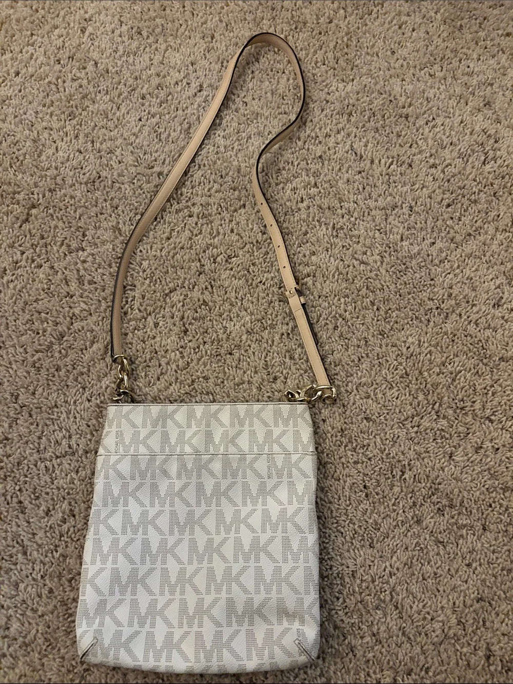Michael Kors Light Beige MK Signature Crossbody with Gold Hardware